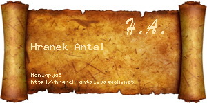 Hranek Antal névjegykártya